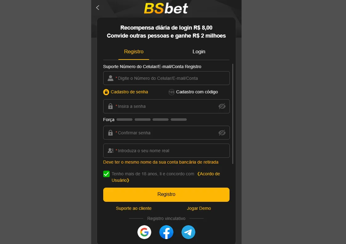 Como posso me registrar na Bsbet